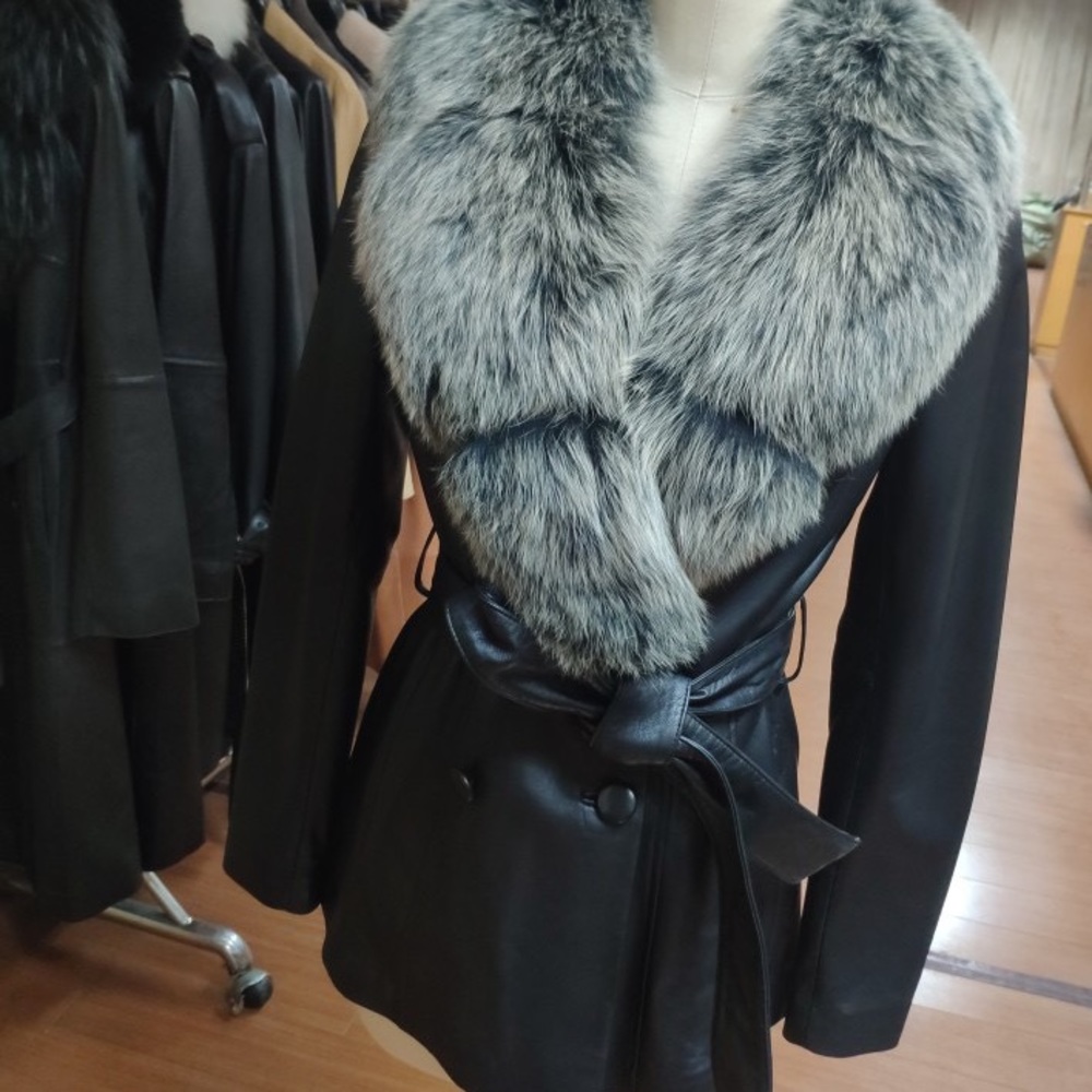 Women's Black Leather Jacket with Faux Fur Collar